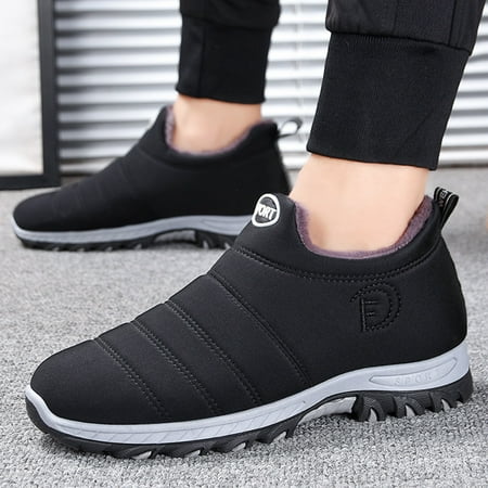 

TALKVE Warm and non slip Fashion Winter Men Snow Boots Flat Bottom Non Slip Waterproof Round Toe Solid Color Slip On Plush Warm And Comfortable
