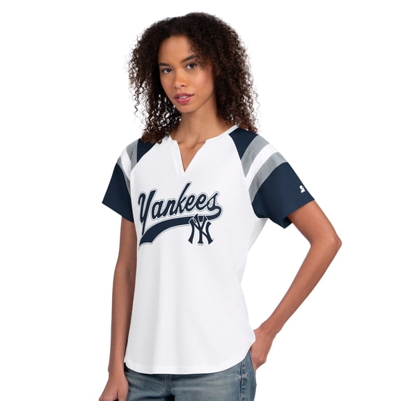 Women's Starter White New York Yankees Game On Notch Neck Raglan T-Shirt