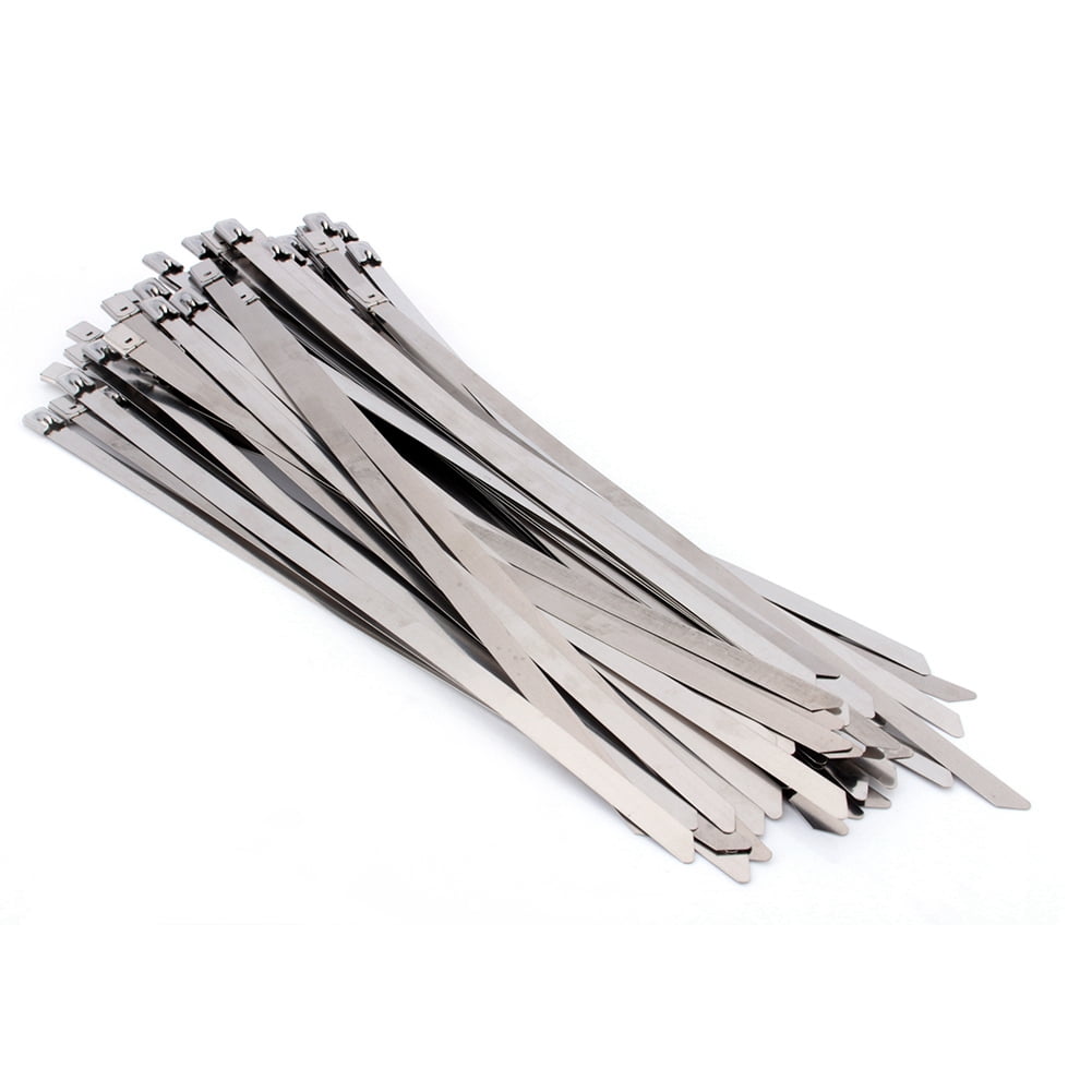 New 100PCS 4.6x300mm Stainless Steel Exhaust Wrap Coated Locking Cable Zip Ties 