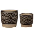 thumbnail image 2 of Urban Trends Collection 54920 Ceramic Round Pot with Engraved Tribal Design Body & Banded Tan Base, Painted Charcoal - Set of 2, 2 of 2