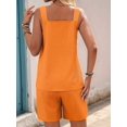 thumbnail image 6 of Women's Round Neck O-Ring Sleeveless Tank Top and Shorts 2 Piece Outfit Set Orange M, 6 of 7