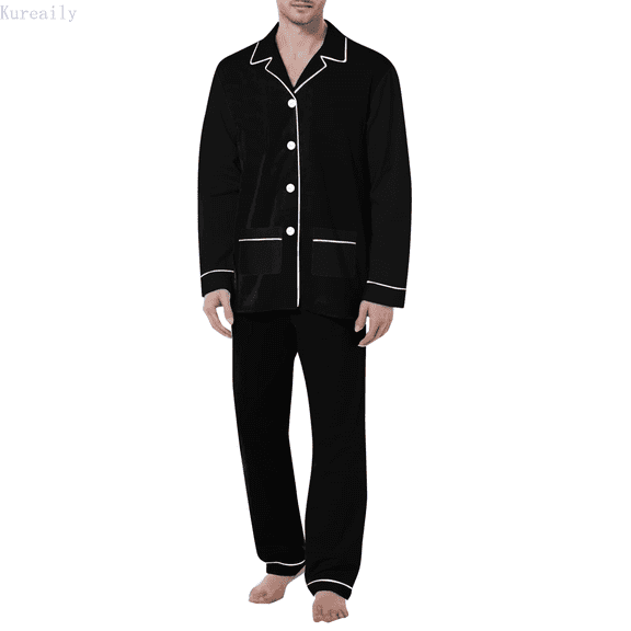 Kureaily Mens Four Seasons Leisure Soft And Comfortable Home Solid Color Shirt Pants Pajama Set Home Service Two Piece Set Soft Lightweight Sleep Sets