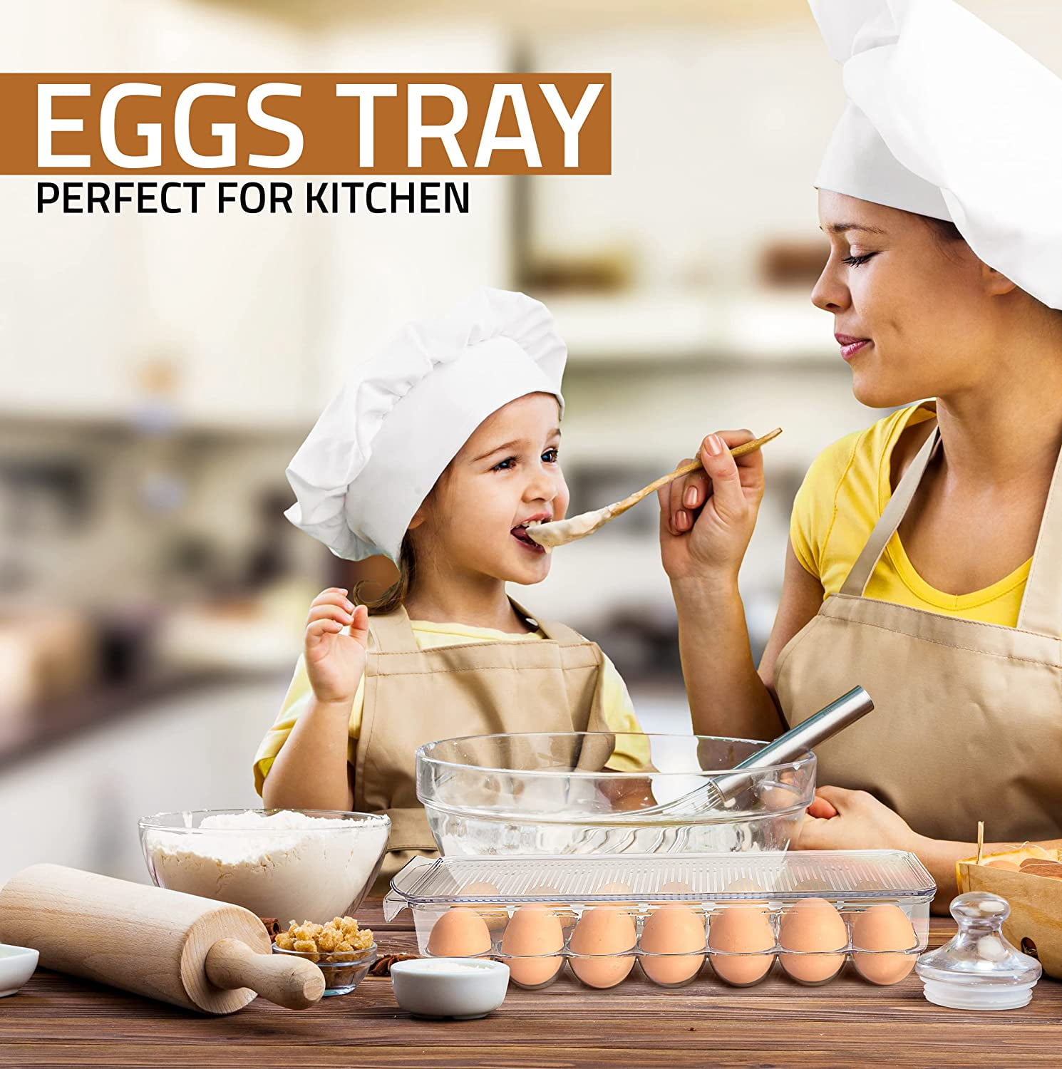CAILDANL Home Egg Container With Lid and Handle for Refrigerator - Pack of 2 - Clear Stackable Egg Holder for Kitchen Storage and organization