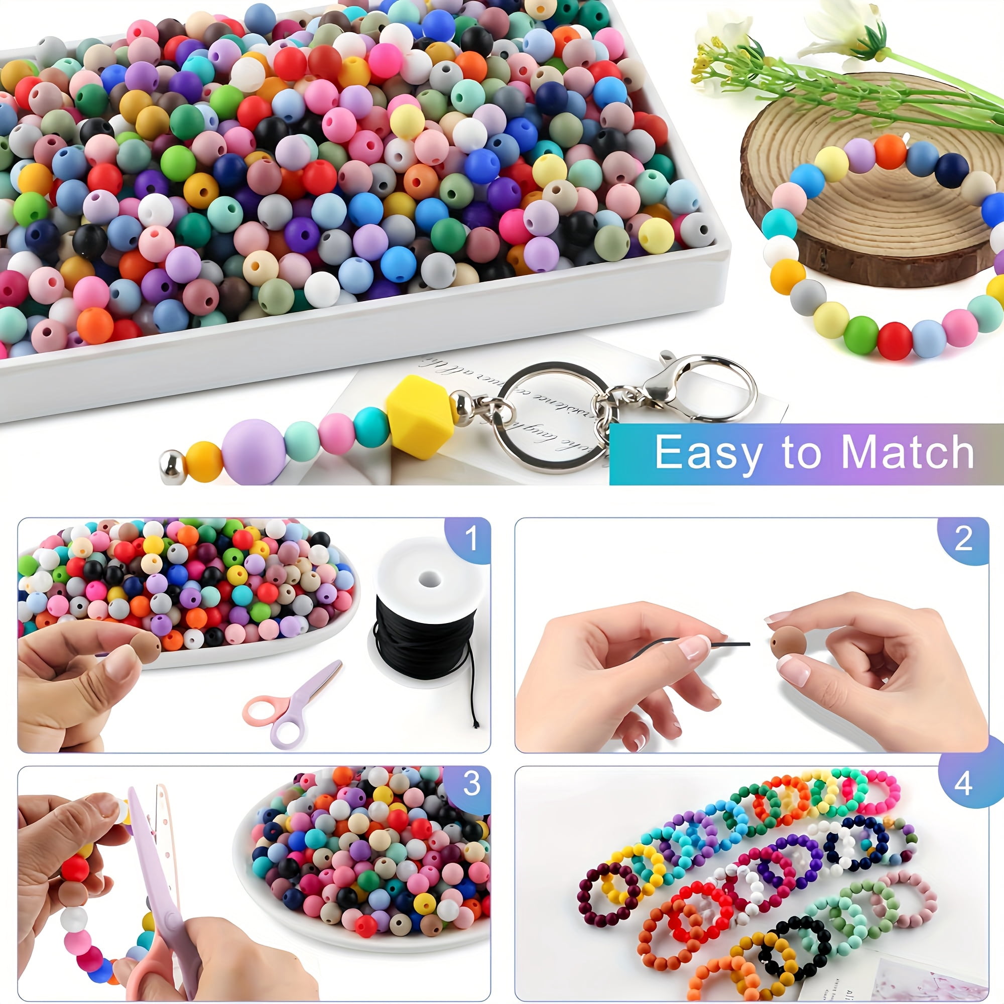 LOFCA Jewelry Making 500pcs Mixed Color 9mm Silicone Beads for Necklace and Bracelet Making