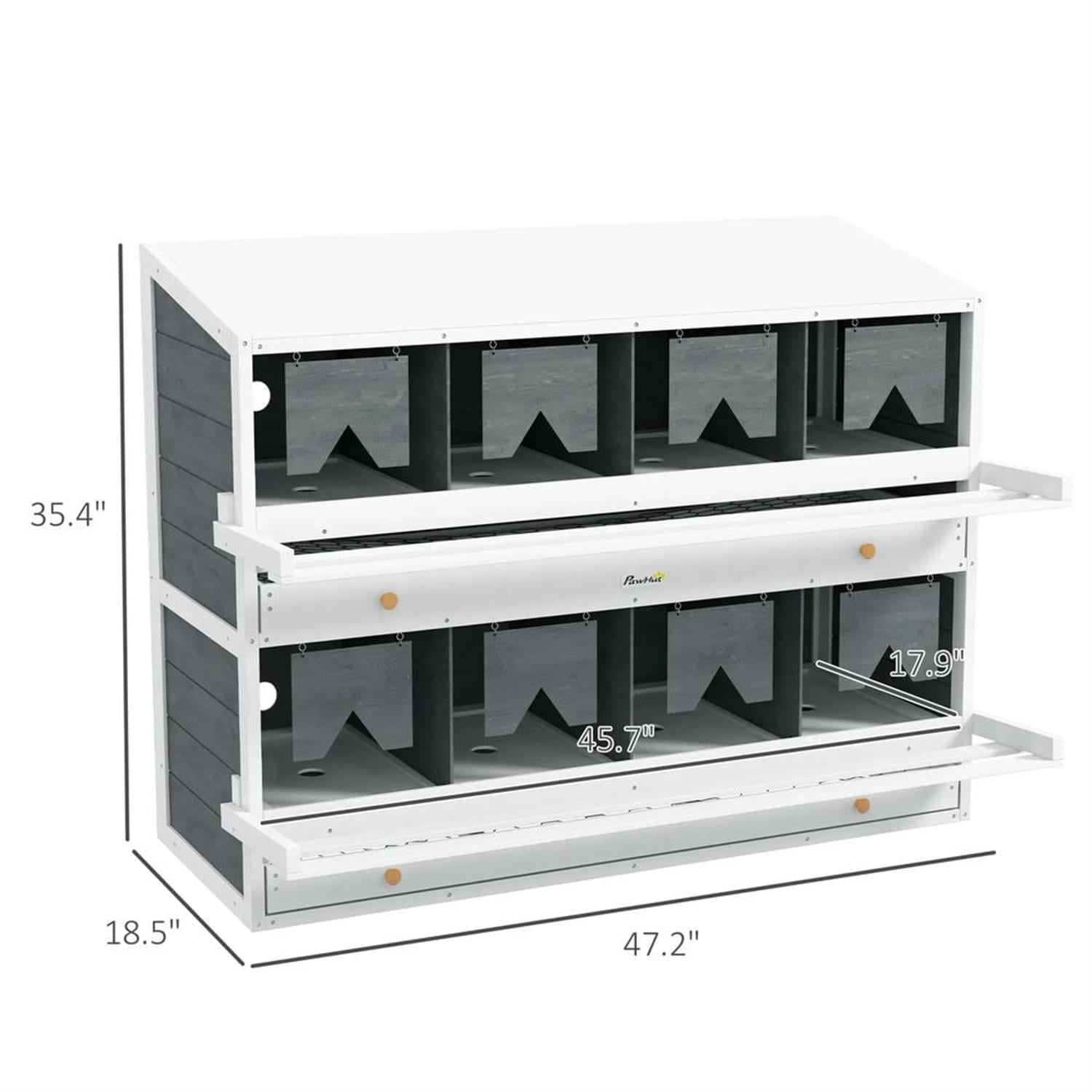 Kadyn 47" Outdoor Chicken Nesting Box, 8 Compartment Nesting Box, 8 Room Wood Nesting Boxes for 16-32 Hens, Gray