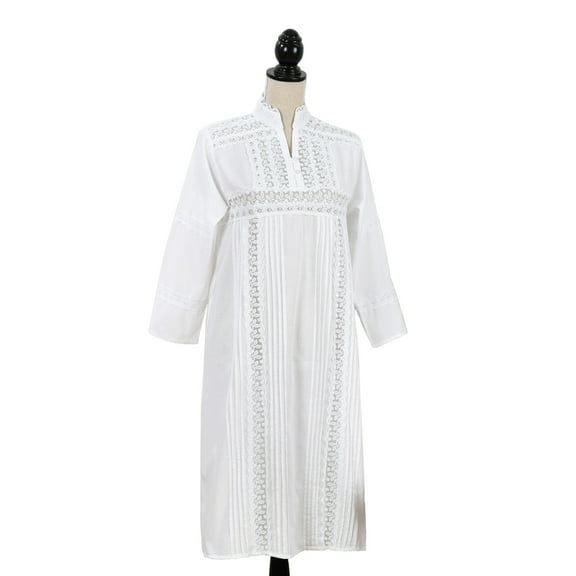 stylesilove Women's Vintage Embroidered Floral Lace Trim Long Sleeve Cotton Nightgown (X-Large)