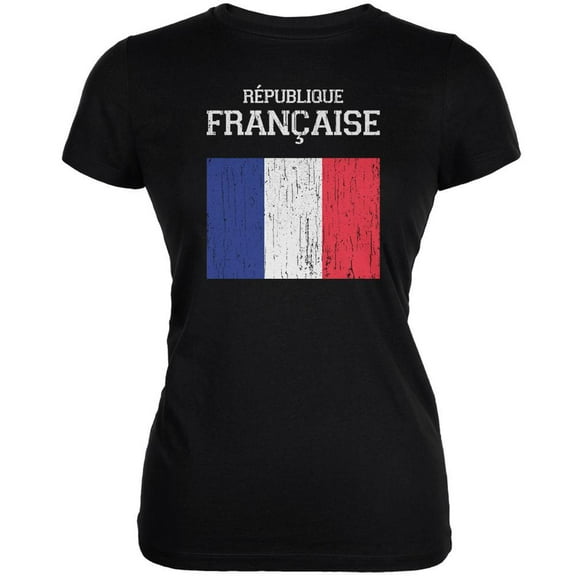 World Cup Distressed Flag Republique Francaise Black Juniors Soft T-Shirt - Small