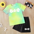 thumbnail image 2 of Wxirdiow Toddler Girls Summer Clothes Toddler Kid Girl Clothes Daisy Print Tie Dye Short Sleeves Top + Shorts 2PC Summer Outfit Set Green Size,4-5 Years, 2 of 3