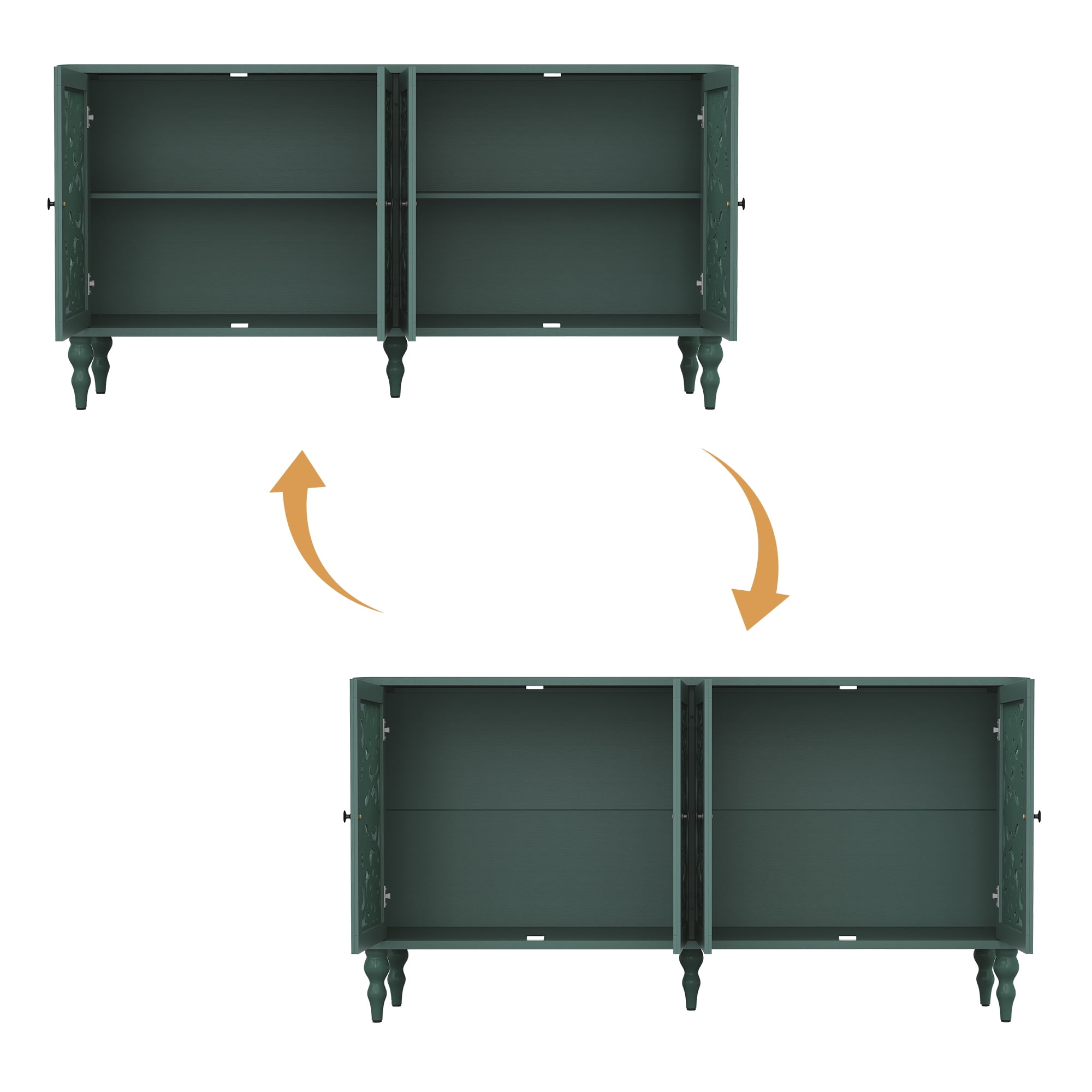 HLR 63" Mid Century Rounded Corners Sideboards Buffets Cabinet with 4 Doors Storage for Kitchen Dining, Green