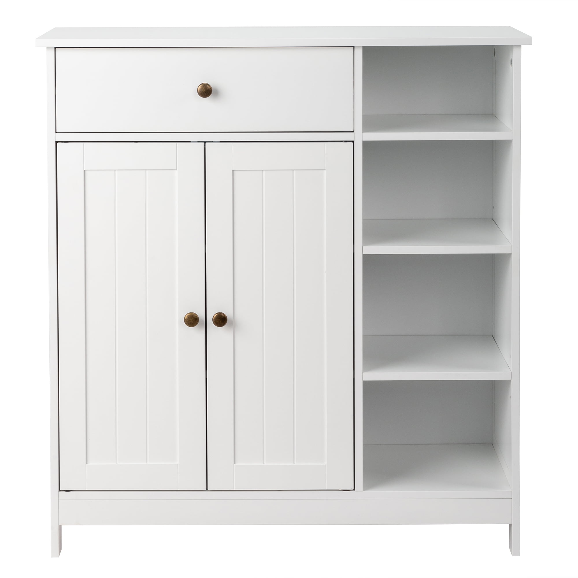Ktaxon Bathroom Floor Cabinet, Freestanding Storage Cupboard w/ 2 Shelves& 1 Drawer & Three-layer Side Rack, MDF White