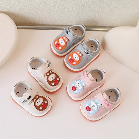 Hinvhai Baby Squeaky Shoes Clearance Toddler Boy Girl Sneakers Anti-Slip First-Walkers Lightweight Little Kid Trainers for Walking Running White 6(20)