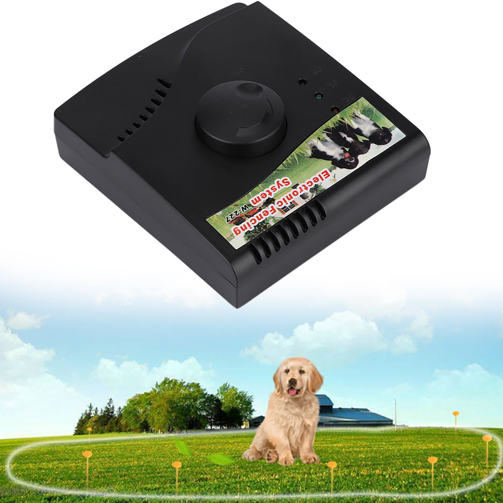 Yajisi Waterproof Pet Dog Electric Fence Containment System, One Transmitter with Two Receivers, 110-240V, Expandable Circular Boundary