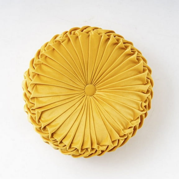 NAMZI Throw Pillows Velvet Pleated Round Pumpkin Couch Cushion Floor Filled Cushion for Home Sofa Chair Bed Car Decor (Navy blue)