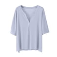 thumbnail image 1 of Birdeem Blouses pour Femmes, Haut/chemise à Manches Courtes Col en V Uni et Ample, 1 of 12
