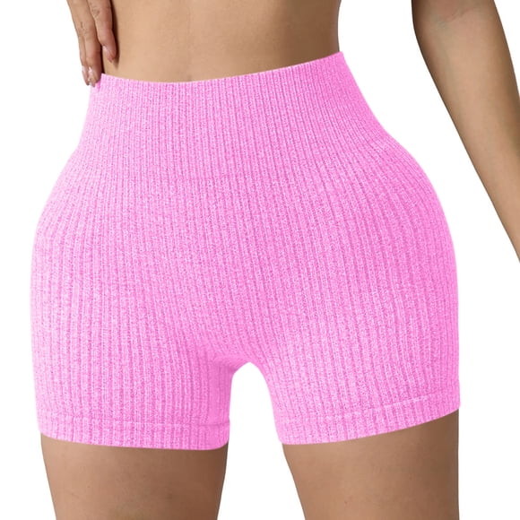 LVHAOGJOB High Waist Shorts for Women Tummy Control Yoga Shorts Tight Solid Pink Compression Ladies