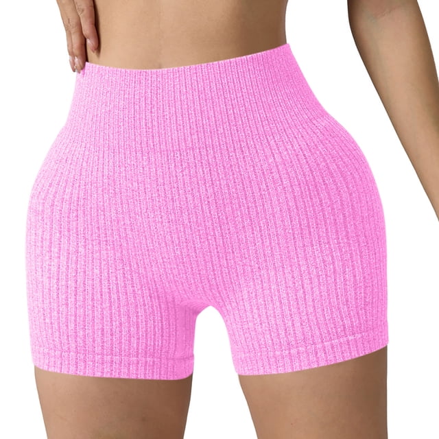 WRKEKC Biker Shorts Women Ribbed Solid Color High Waist Tight Single Color Lining Shorts for Sports and Daily Wear
