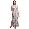 thumbnail image 1 of Bimba Floral Women Printed Crew Neck Side Slits Halter Dress Long Evening Gown-X-Large, 1 of 6
