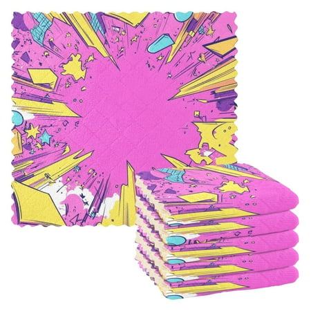 

6 Pack Kitchen Dish Towels 11 Inch x 11 Inch Reusable Cleaning Cloths for Washing Dishes Dish Cloths for Drying Dishes Comic Bubbles