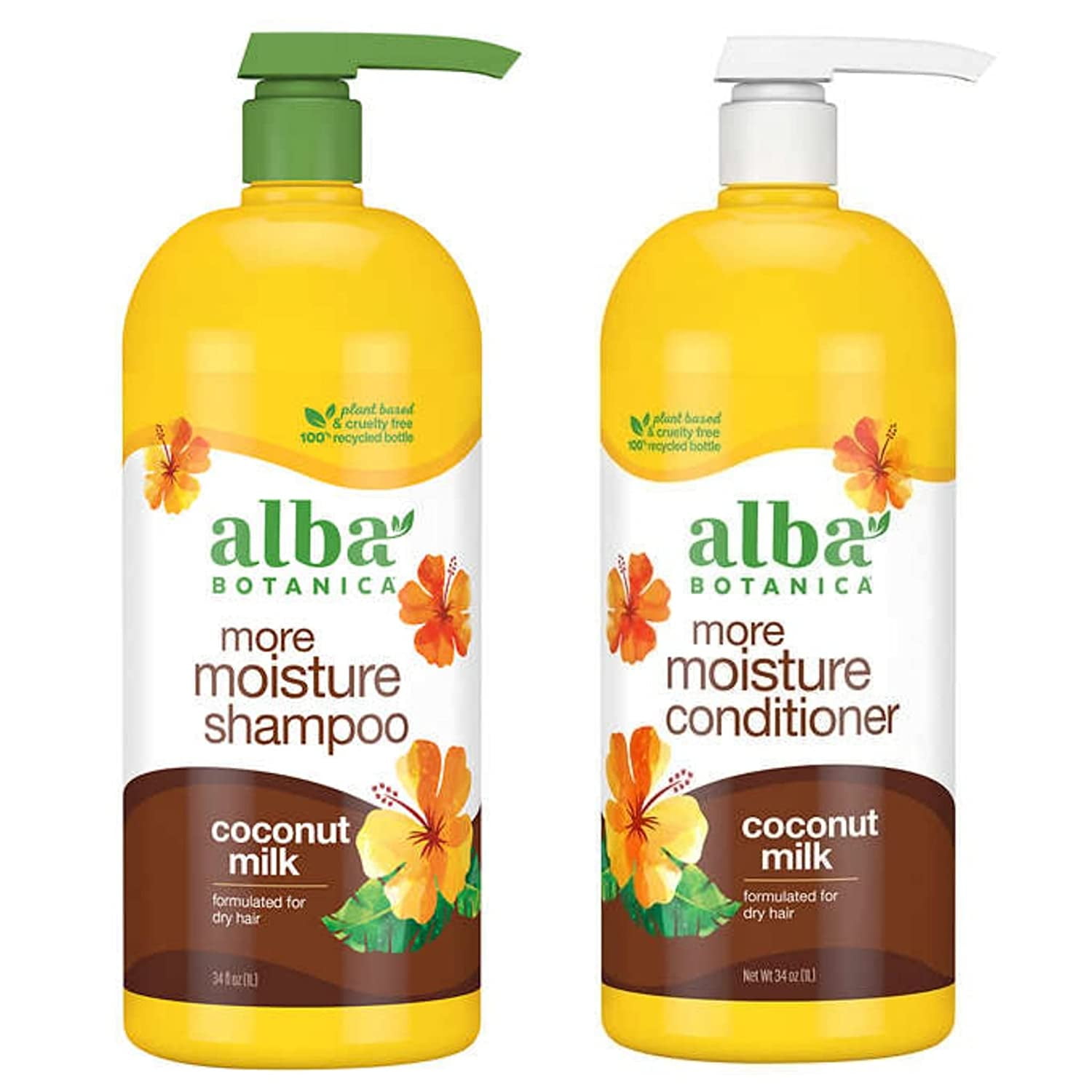 Alba Botanica More Moisture Shampoo/Conditioner Duo, 68 oz - Coconut Milk Shampoo and Coconut Milk Hawaiian Conditioner, 34 oz Each - Walmart.com