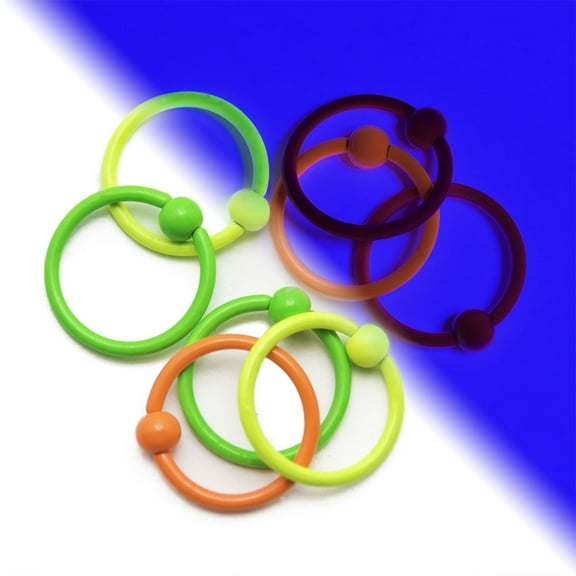 Package of 8 UV Glow 16G Captive Piercing Barbells