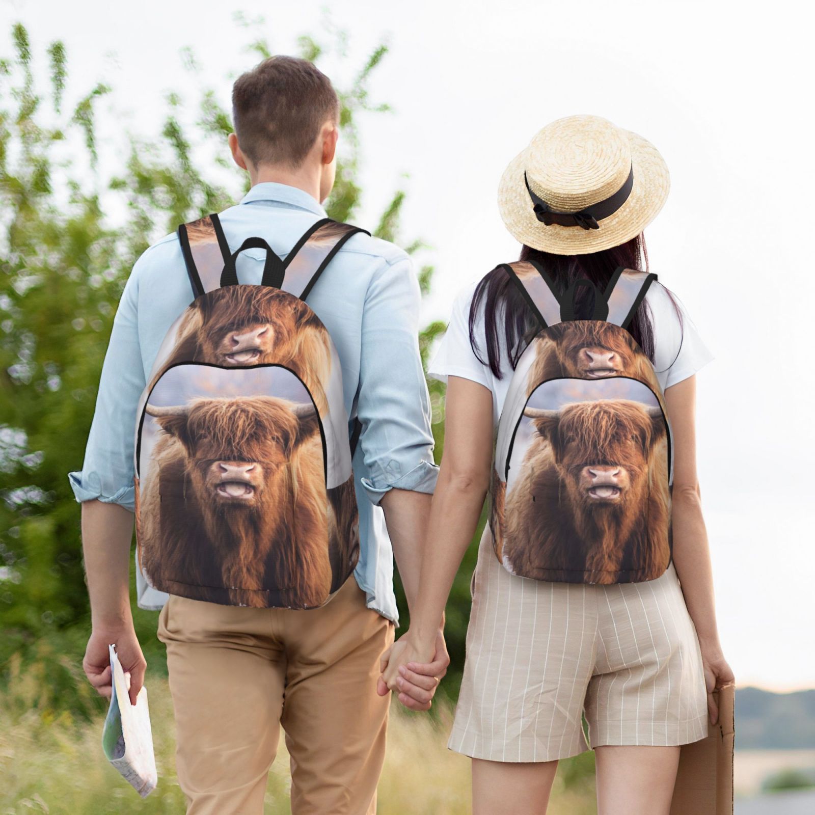 Kuqiui Cow Print Canvas Travel Laptop Backpack for Men Women,Business Work Rucksack College School Computer Bag Fits 15.6 Inch Notebook