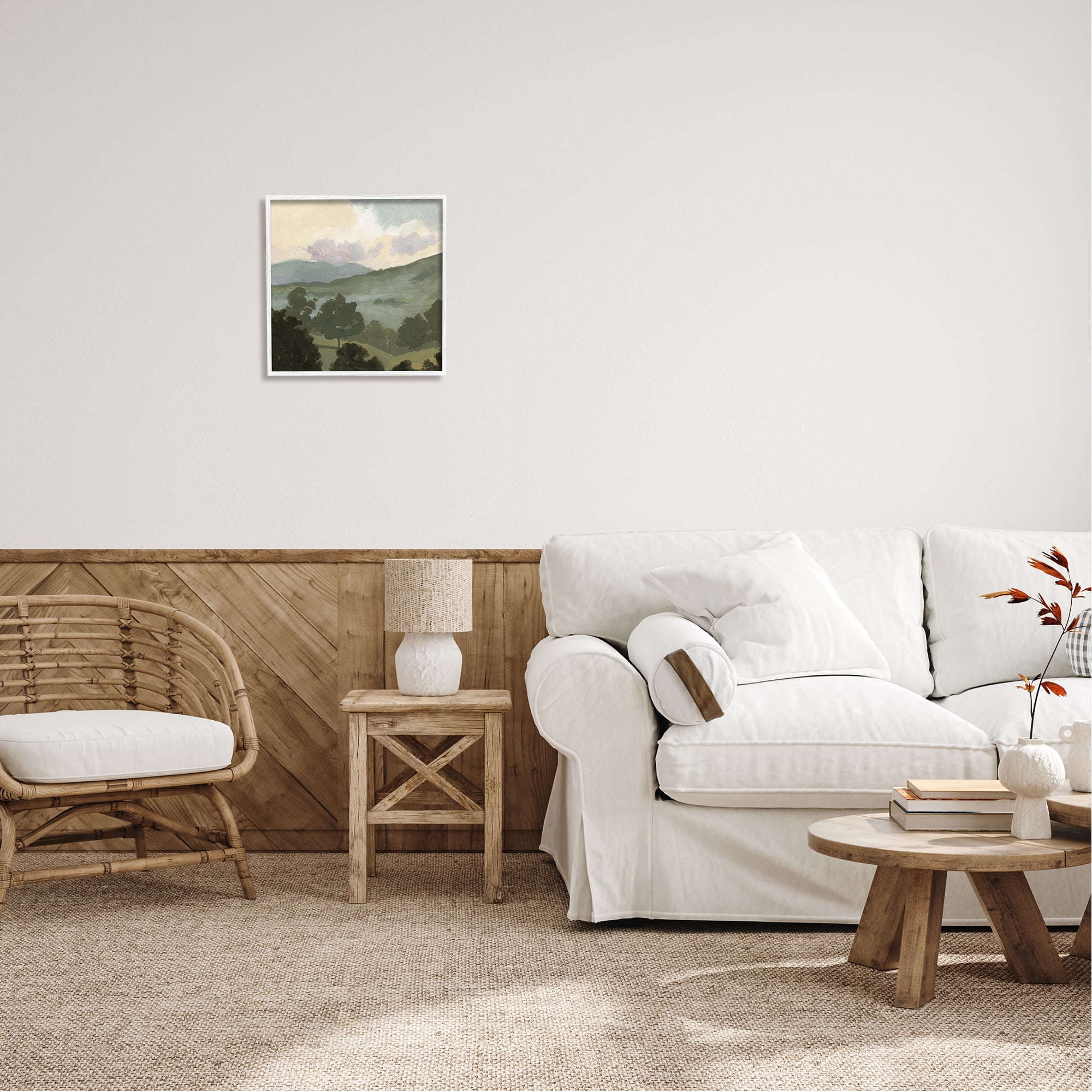 Stupell Industries Country Landscape Sky Nature Painting White Framed Art Print Wall Art, 17 x 17