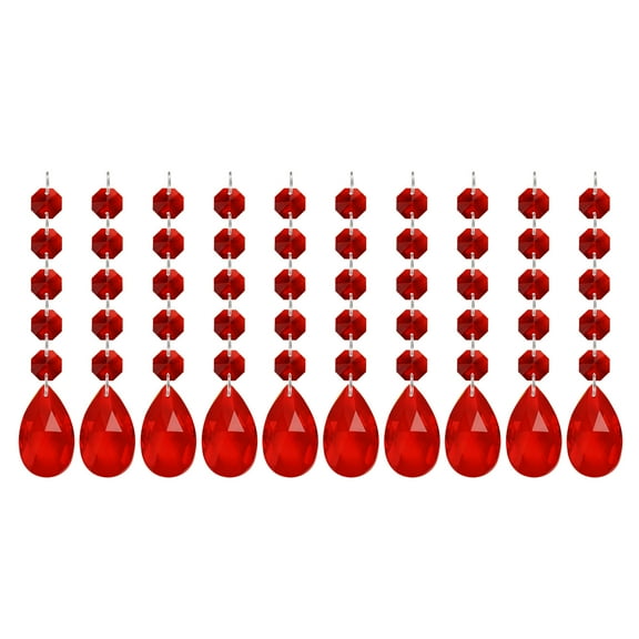 Uxcell Teardrop Crystal Chandelier Pendants Beads, 10 Pack 145mm Length 38mm Chandelier Prisms Parts Ornaments Hanging Beads for DIY Arts Crafts Decoration, Red