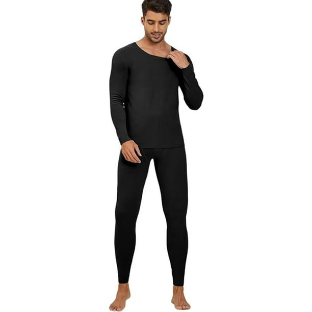 Ropa interior térmica negra para hombres Conjunto de capa base Long Johns con forro polar Parte superior inferior para clima frío