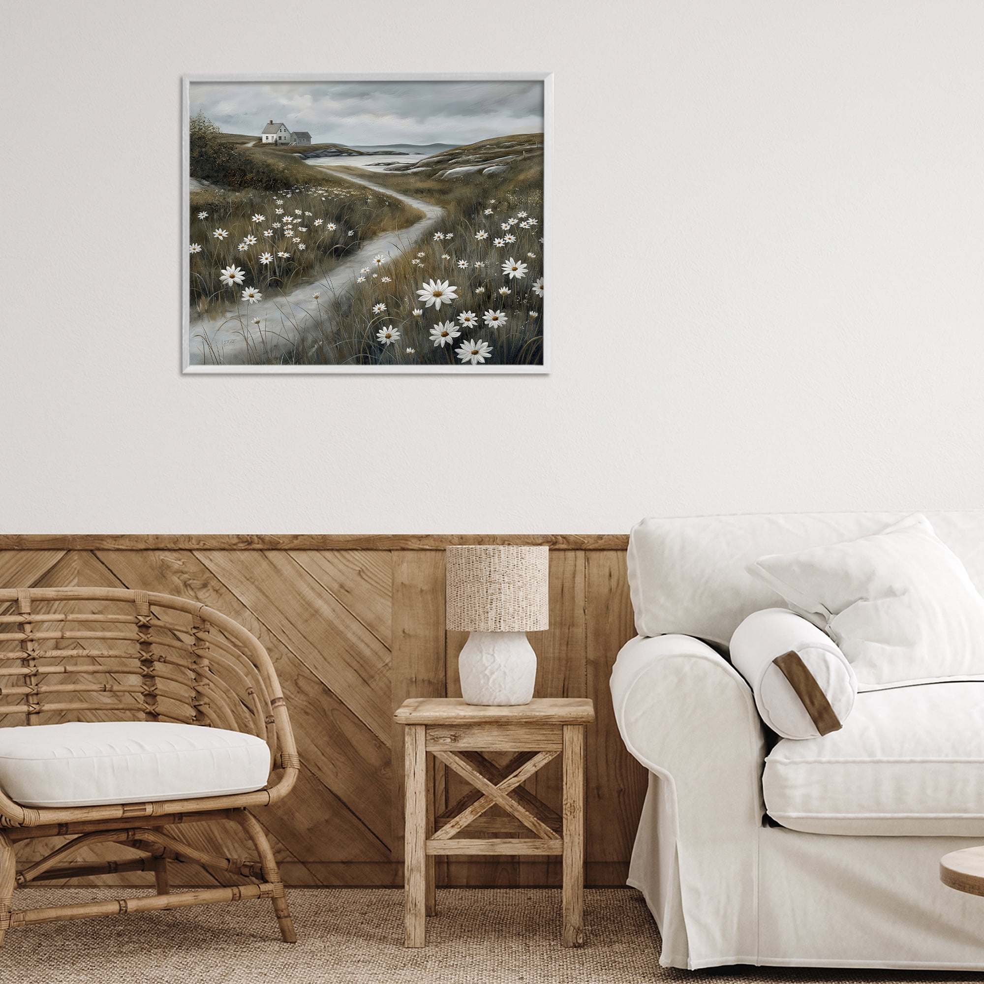 Stupell Industries Daisies Along Coastal Path White Framed Giclee Art, design by Imagine It Images