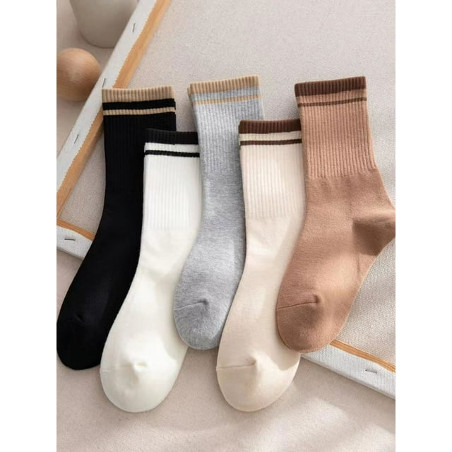 Calcetines de mujer Otoño e Invierno Calcetines largos hasta la mitad de la pantorrilla Tendencia de rayas simples Cientos de calcetines deportivos Calcetines de algodón japonés