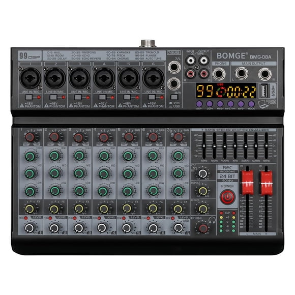 Mezclador de audio para DJ BOMGE Professional de 8 canales con 99 efectos DSP