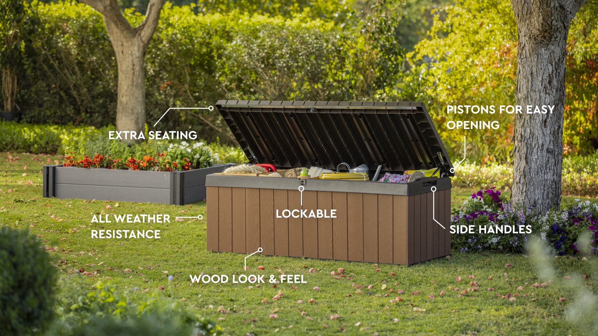 Keter Darwin 100 Gallon Durable Resin Outdoor Deck Box Storage Organization, Brown