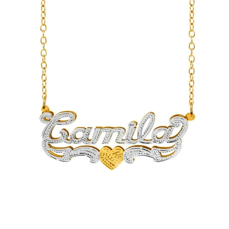 - Personalized Sterling Silver or 14K Gold Plated Double Name Necklace w/Beading and Rhodium on Name and Tail 18