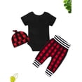 thumbnail image 2 of Newborn Baby Boy Clothes  Plaid Winter Mama Letter Print Romper Pants 3PCS Baby Boy Outfits Set 6-9 Months, 2 of 12