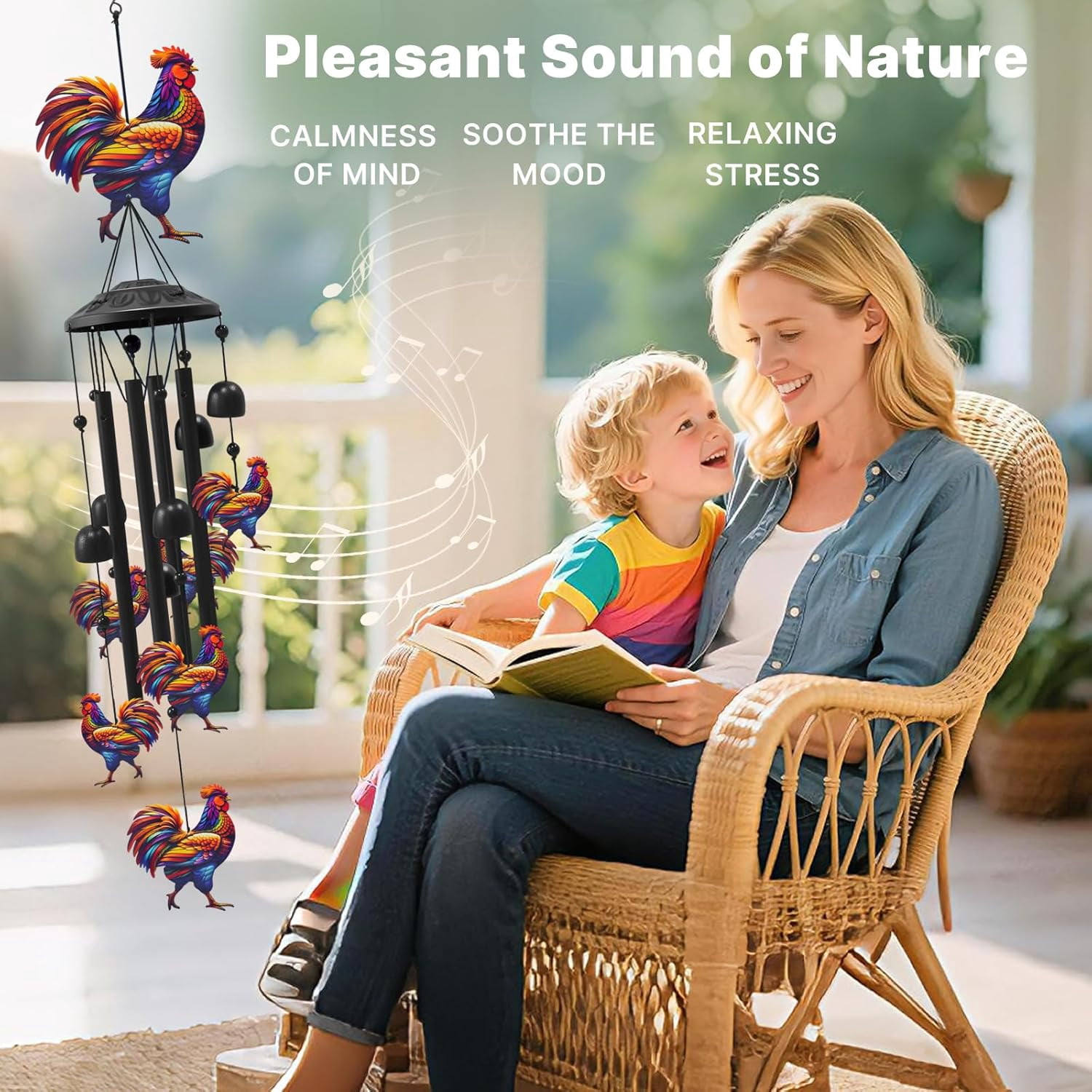 Chicken Wind Chimes for Outside 35.2", Metal Outdoor Windchimes, Garden Decor Gifts for Chicken Lovers