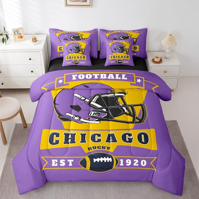Erosebridal Ensemble de Literie Football Américain Grand Lit 7 Pcs pour Garçons Filles, Réversible, Violet, Chicago