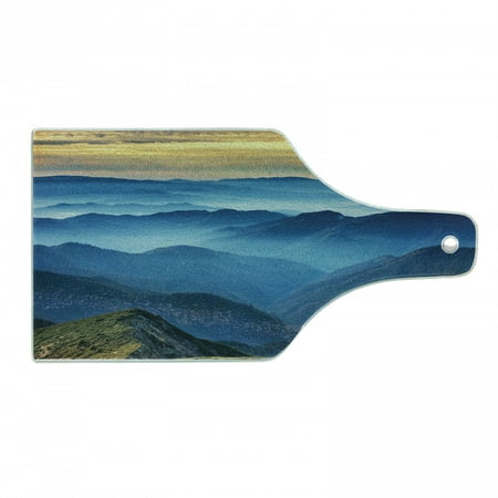 

Appalachian Cutting Board Blue Mountain Ridges with Foggy Look and Sunset Panorama Decorative Tempered Glass Cutting and Serving Board in 3 Sizes by Ambesonne