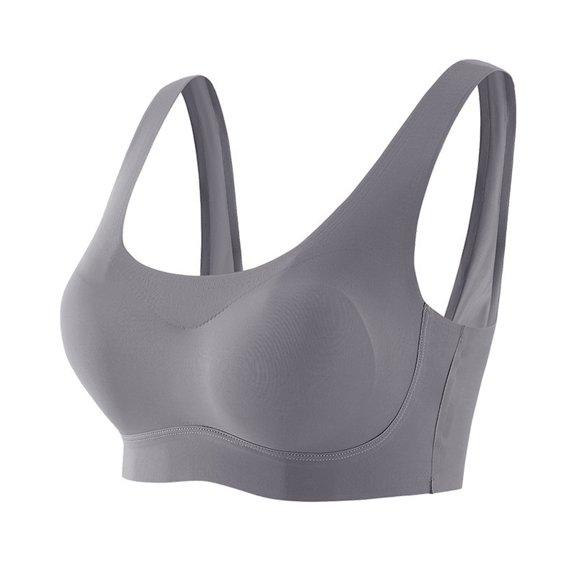 Olyvenn Women's Seamless Scoop Neck Sports Bra Lightly Padded Wirefree Comfort Yoga Bras Medium Support Workout Brassiere Gray XL