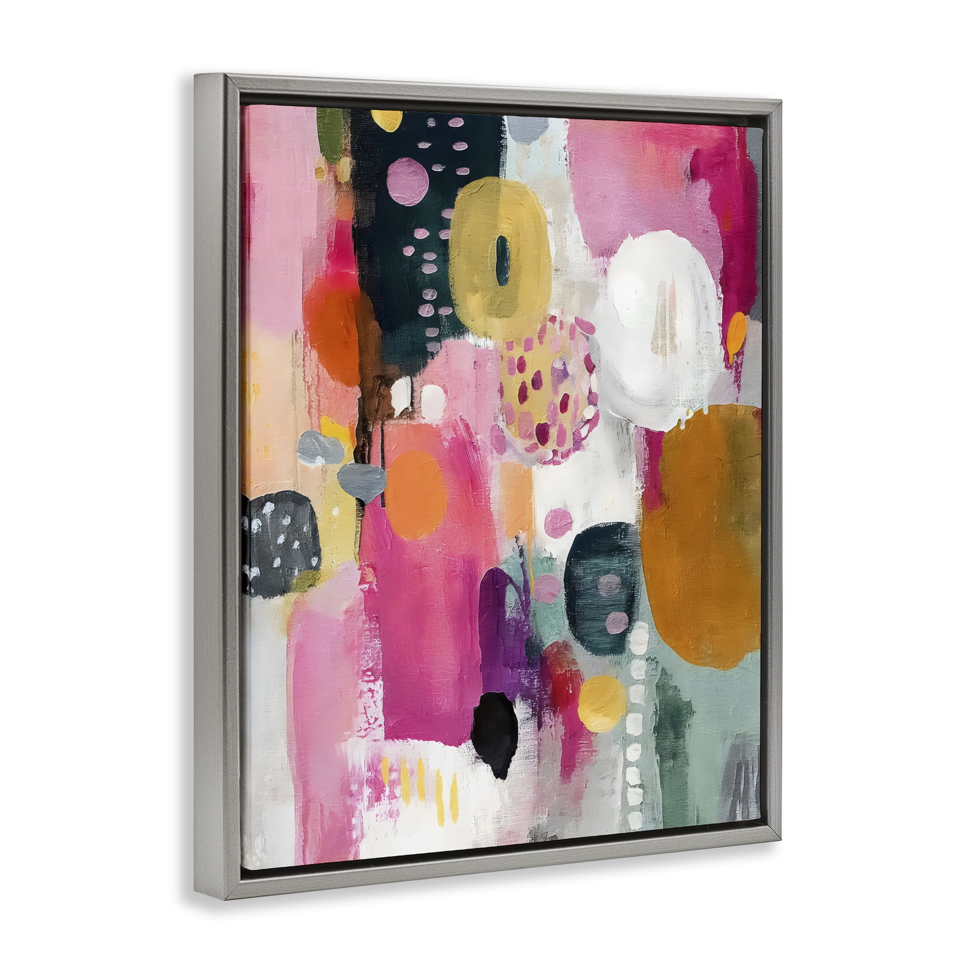 Stupell Industries Abstract Blooms Cascade Gray Framed Floater Canvas Wall Art, design by Riley B