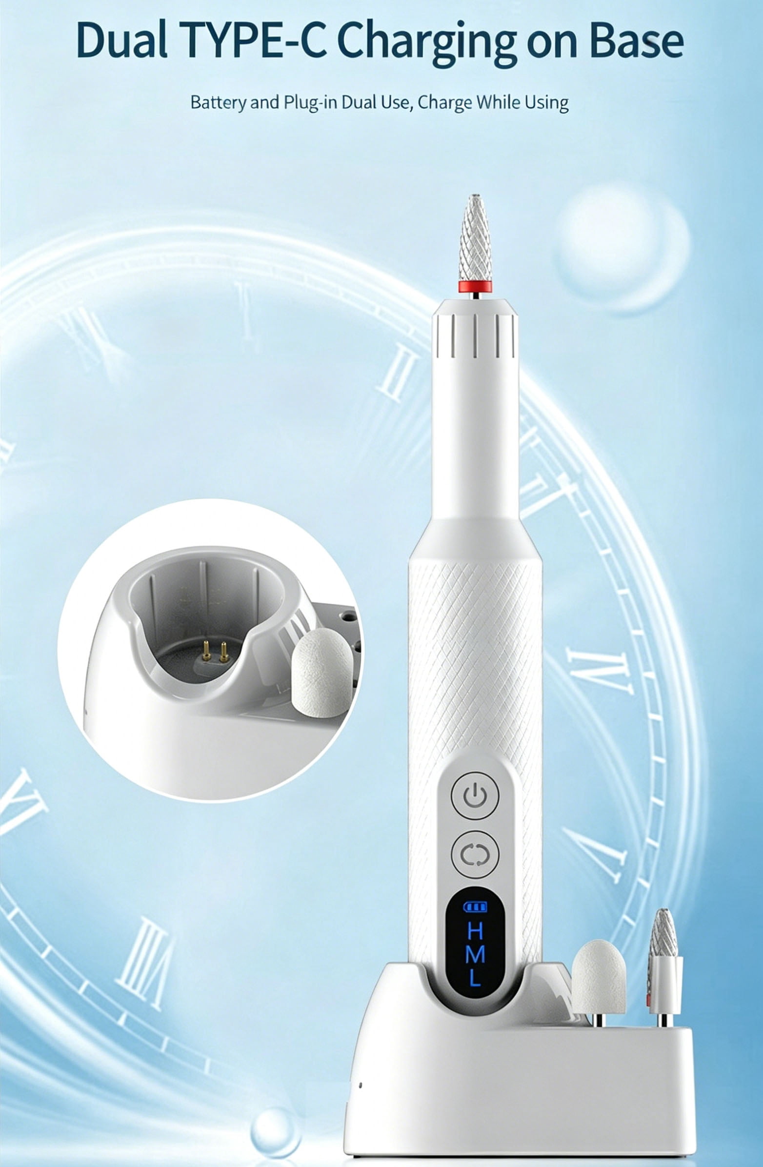 Electric Nail Drill Professional Cordless Nail File 18000 RPM LED Display with 5 Grinding Heads