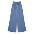 thumbnail image 4 of Lmueinov Women's Paperbag Waist Bow Tie Wide Leg Pants, Casual Hemp Polyester Blend Flowy High Waist Trousers with Pockets, S-XL, 4 of 4