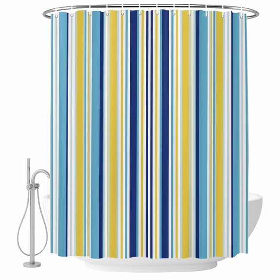 Polyester Fabric Blue Yellow Striped Shower Curtain, Colorful Ombre Abstract Stripes Waterproof Bathtub Curtain Bathroom Decor Set with Hooks 36 x 78 Inches