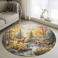 thumbnail image 2 of Autumn Forest Deer Large Area Rugs for Bedroom Living Room, Soft Non Slip Carpet Bedside Rug, Elk River Mountain Round Floor Cover Kitchen Accent Rug 4' for Dining Room/Office, 2 of 9