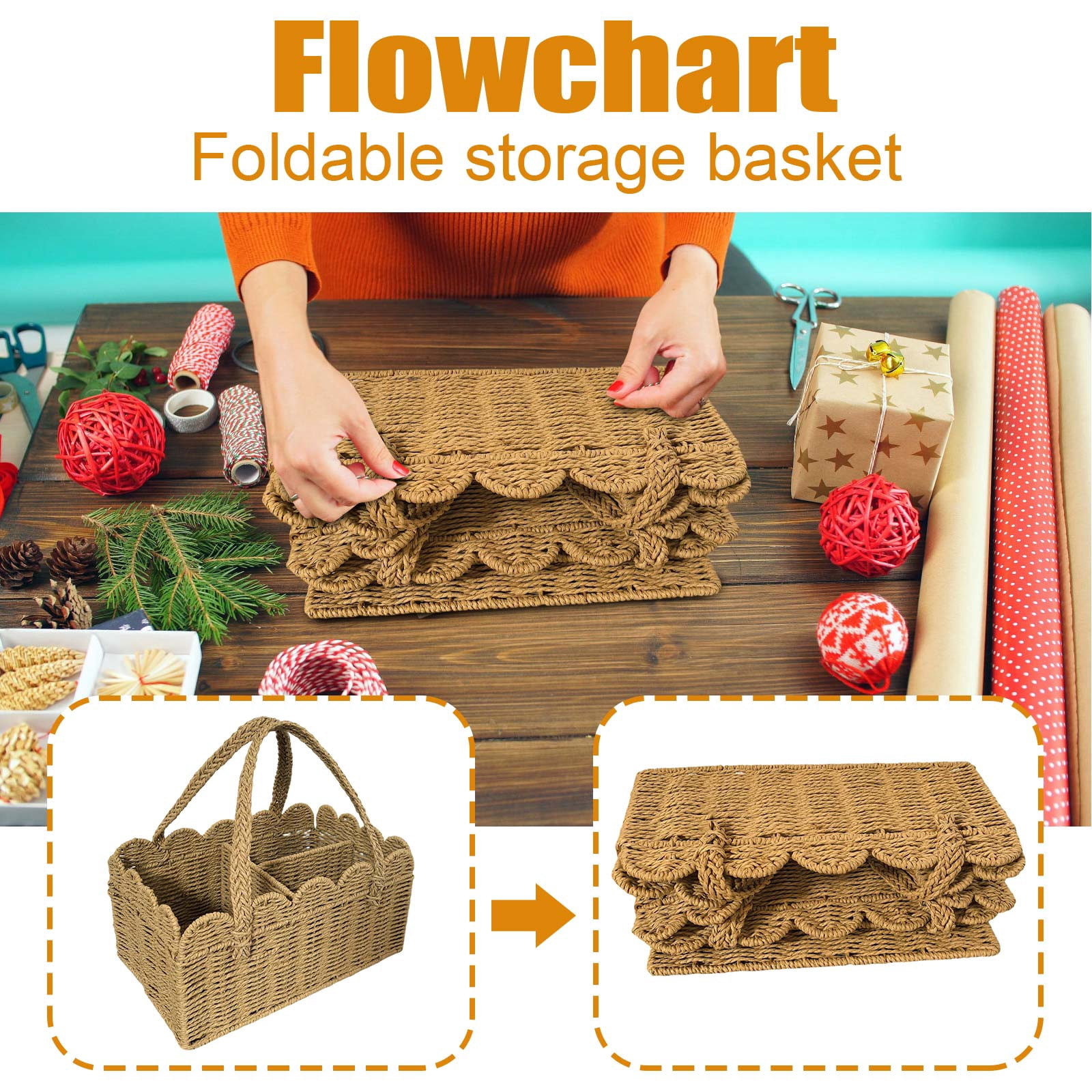 Rattan Diaper Caddy, Woven Paper Rope Storage Basket with Removable Divider, Portable Car Organizer, Newborn Shower Gift