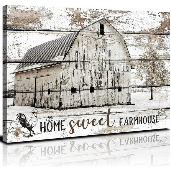 Barn Wall Art Farmhouse Pictures Wall Decor Rustic Barn Pictures Wall Art for Kitchen Living Room Cabin Home Decor Sweet Home Sign Poster Vintage Old White Barn Painting Artwork Decor 12x16"