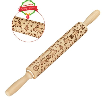 

Christmas Elk Printing Rolling Pin Wooden Laser Engraved Embossed Rolling Pin