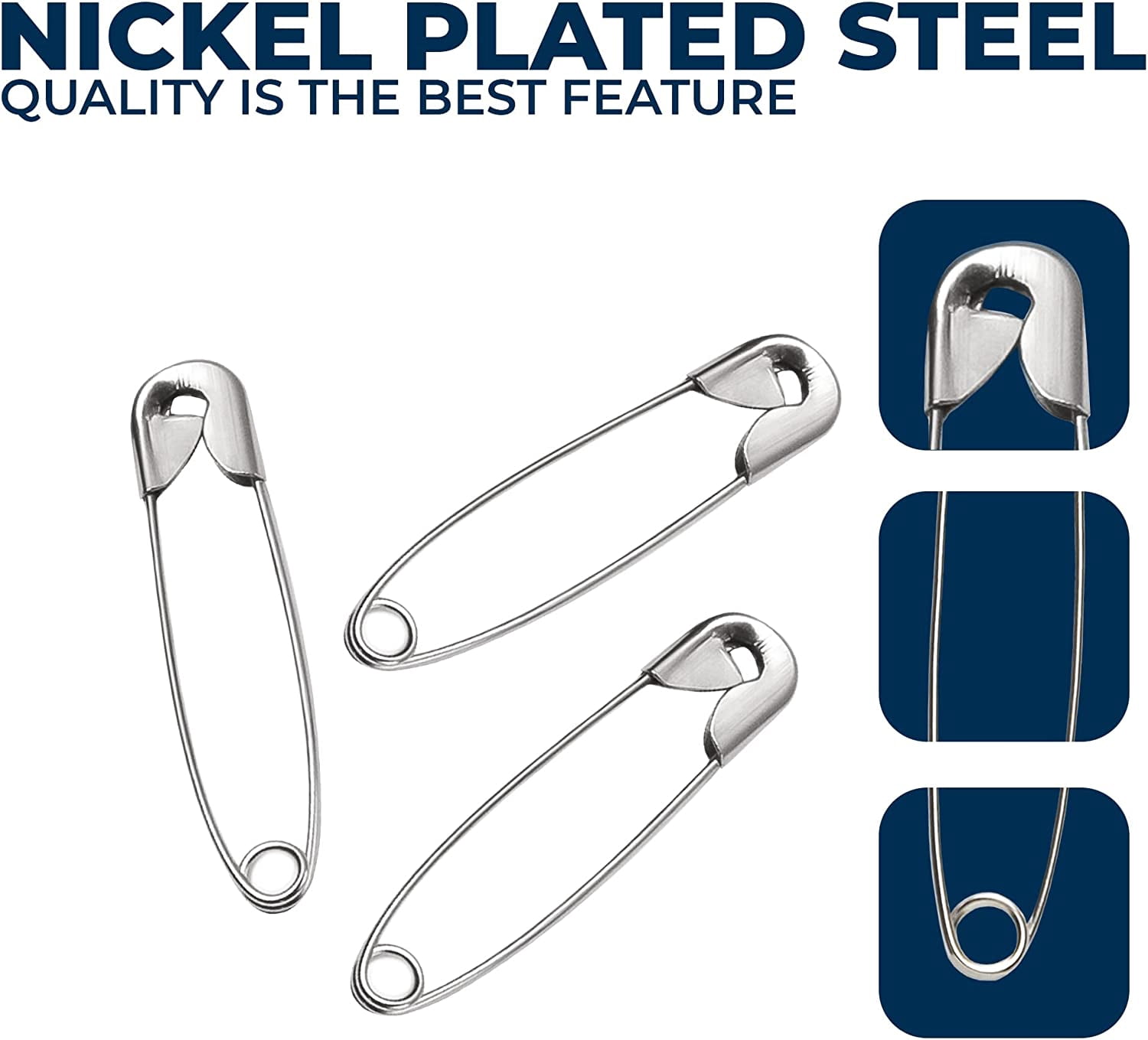 250 Pack Safety Pins by , 4 Assorted Sizes of Durable, Silver Small and Large Safety Pins Bulk, Rust-Resistant Nickel Plated Steel, Sharp Edge Pins for Clothes, Sewing, Arts & Craft