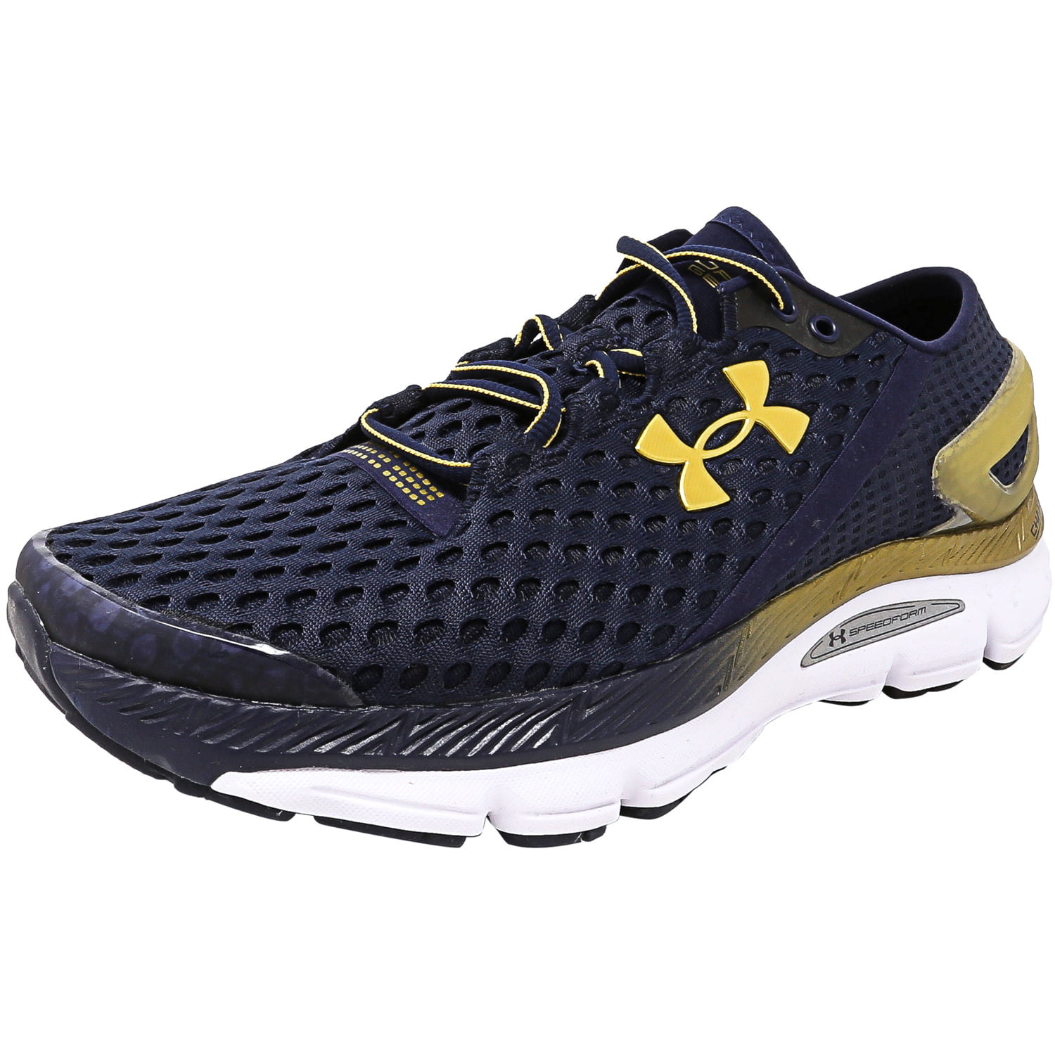 navy blue and gold under armour shoes