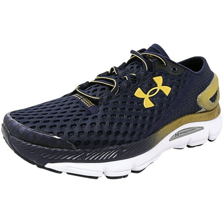 blue and gold track shoes