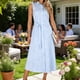 thumbnail image 1 of TaTaai Women's Casual Maxi Dress Sleeveless Striped Linen Midi Dress Lapel Collar Loose Fit Lightweight Summer Commute Vacation Gift, 1 of 5